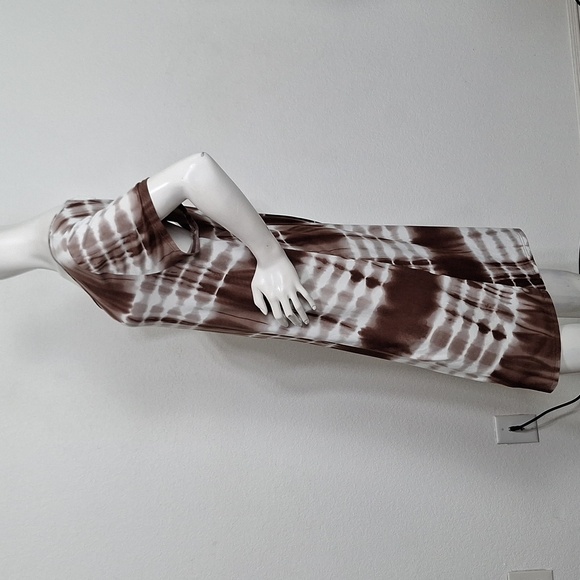 Relaxx Brown White Short Sleeve Bohemian Boho Hippie Tie Dye Midi Dress Size 2X - Picture 4 of 13